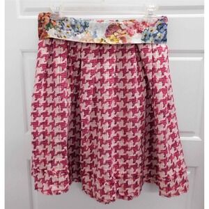 New Dolce & Gabbana Fuscia Pink Hounds Tooth Check Floral Skirt sz Eur 42